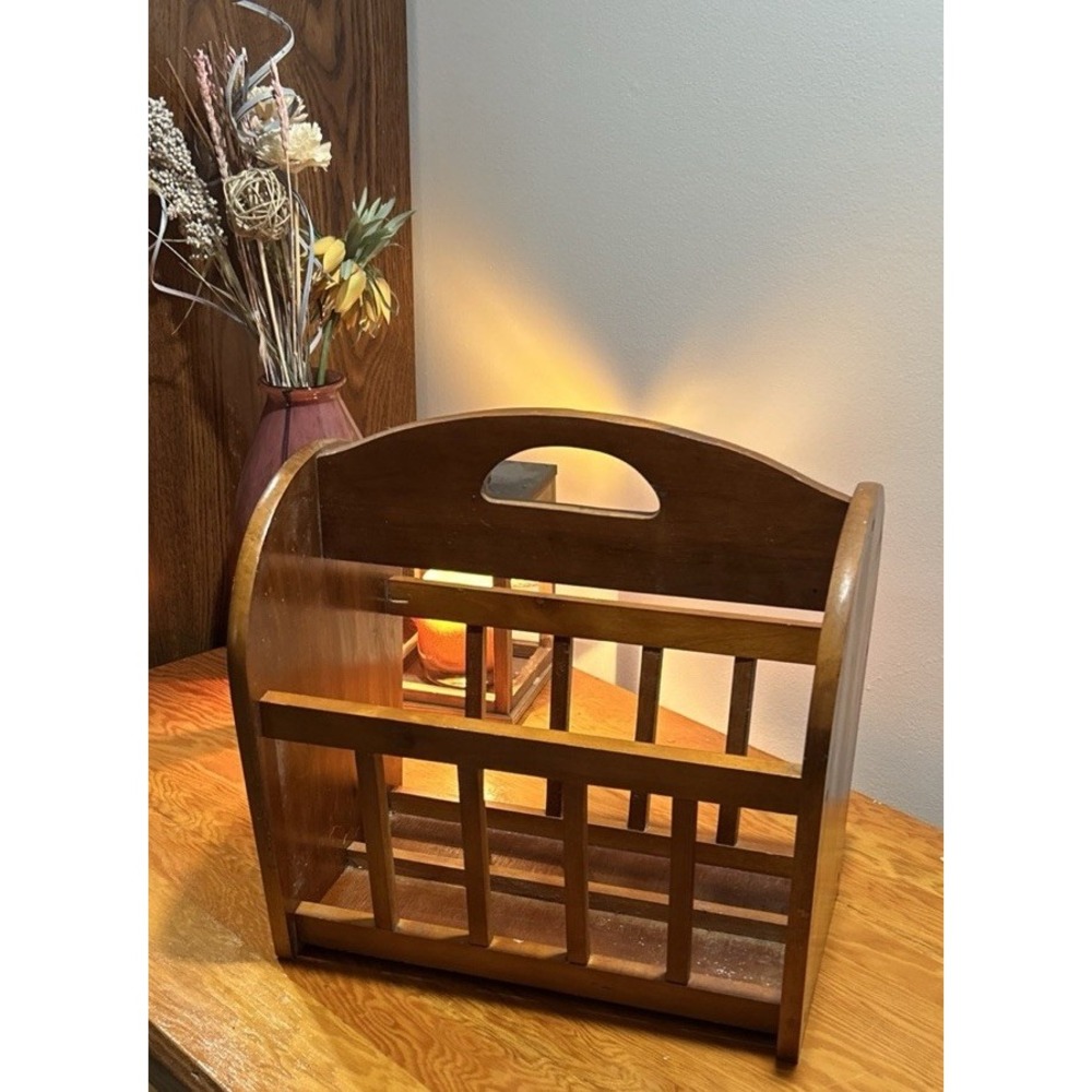 Vintage Large Oak Magazine Rack  Country Cottage 60s 70s Oversized 17x19.5"